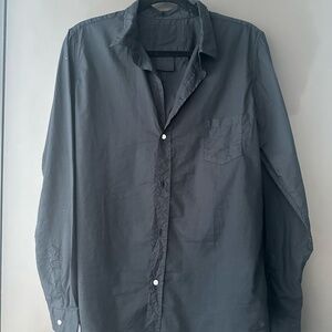 Black Button-Up Blouse Side Pocket Polo Collar Top Size M